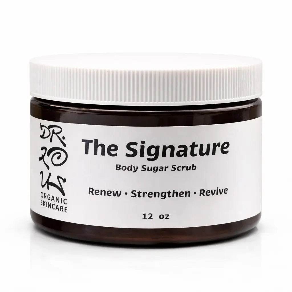 Dr. Lou's Organic Skincare Signature Botanical Body Polish handcrafted with botanical ingredients to gently exfoliate and nourish skin.
